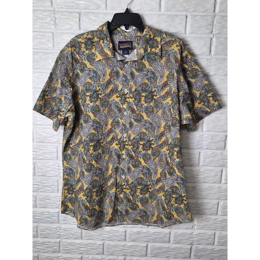 Cremieux Premium Denim Shirt Men size XL Button Up s/s Stretch NWT Paisley